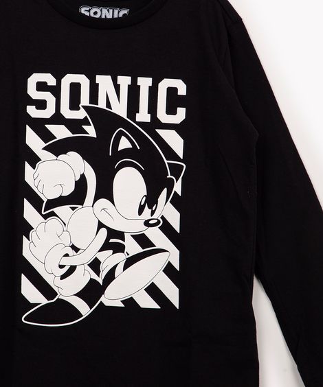 camiseta de algodão sonic manga longa preto