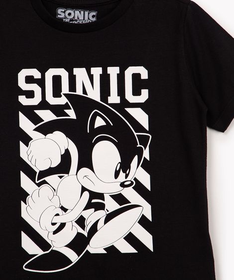 camiseta de algodão infantil sonic manga curta preta