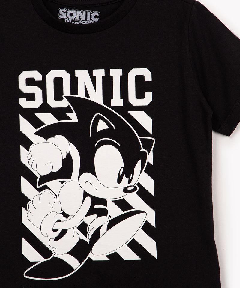 Camiseta Personagem Sonic Algodão Fio 30.1 Gola Redonda - Preto