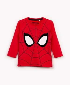 camiseta de algodão infantil homem aranha manga longa vermelho
