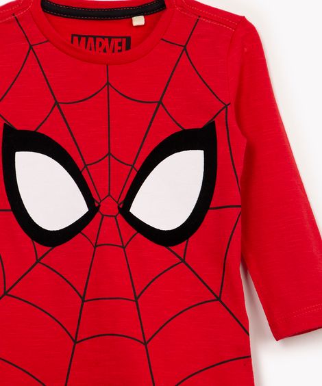 camiseta de algodão infantil homem aranha manga longa vermelho