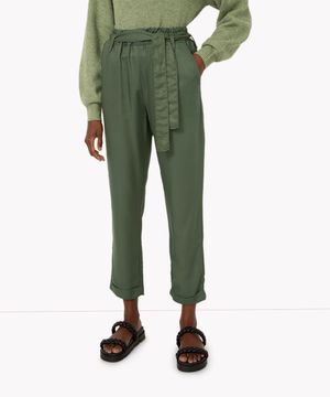 calça clochard de sarja cintura super alta verde escuro