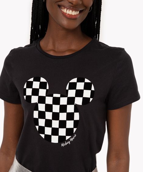 camiseta de algodão mickey mouse manga curta preta