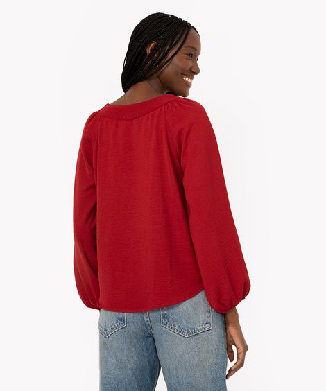 blusa decote v manga raglan vinho