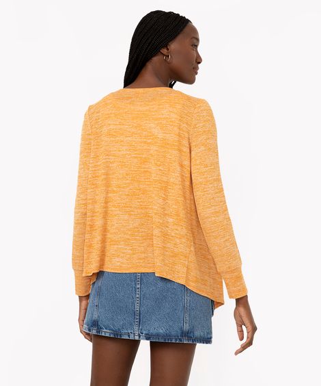 Capa Feminina em Tricô Mescla Manga Longa Amarelo Escuro