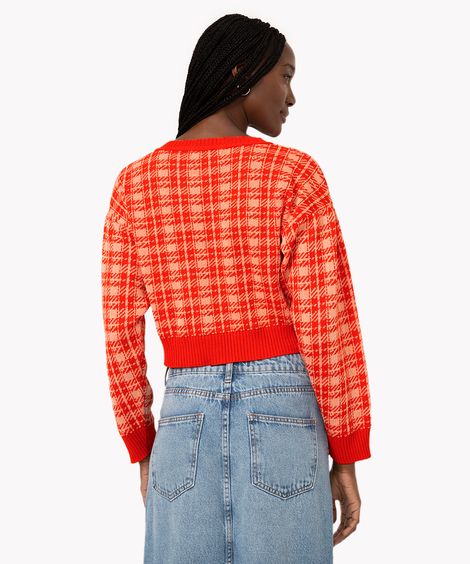 cardigan de tricô xadrez  laranja