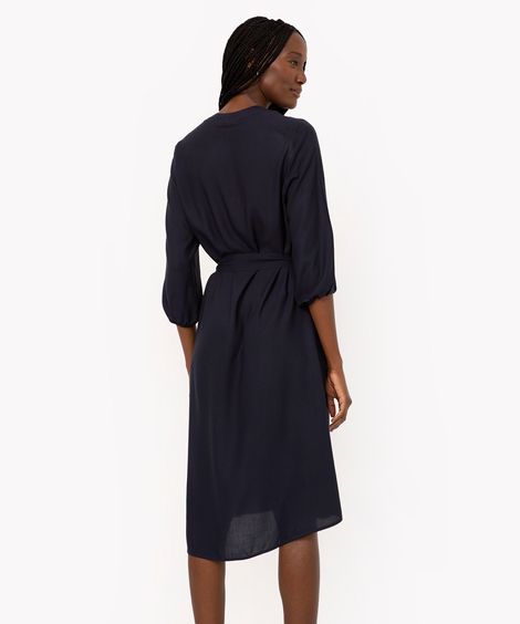 chemise midi de viscose manga curta azul marinho