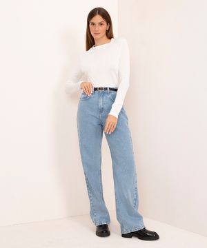 calça jeans reta copenhagen cintura alta mindset azul claro