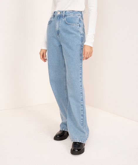 calça jeans reta copenhagen cintura alta mindset azul claro