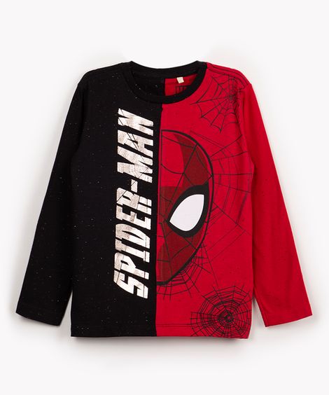 camiseta de algodão infantil homem aranha manga longa preta