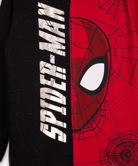 camiseta de algodão infantil homem aranha manga longa preta