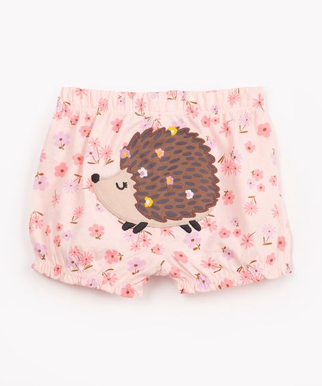 short de algodão infantil floral porco espinho rosa