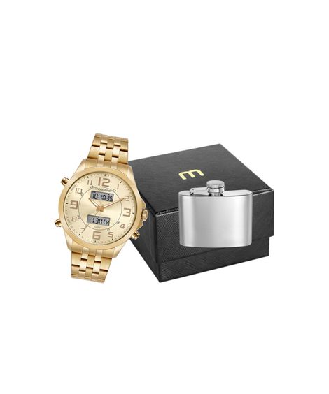 Kit relógio mondaine analógico digital com mini cantil DOURADO