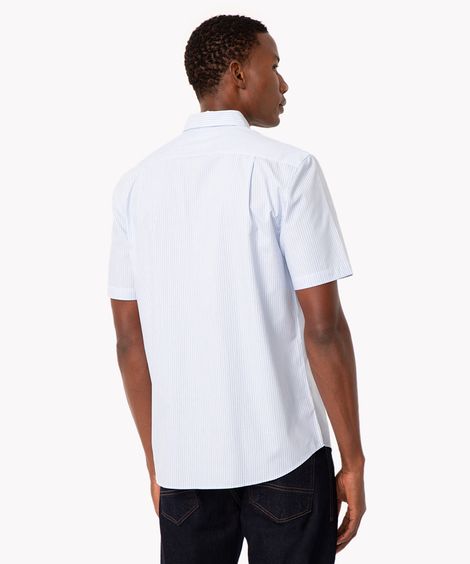 camisa de algodão comfort listrada manga curta azul claro