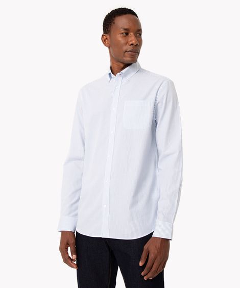 camisa de algodão comfort listrada manga longa azul claro