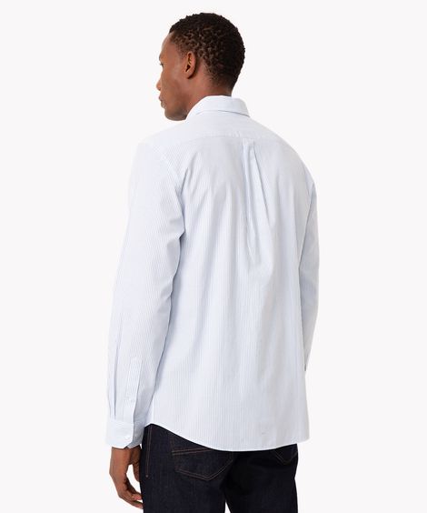 camisa de algodão comfort listrada manga longa azul claro