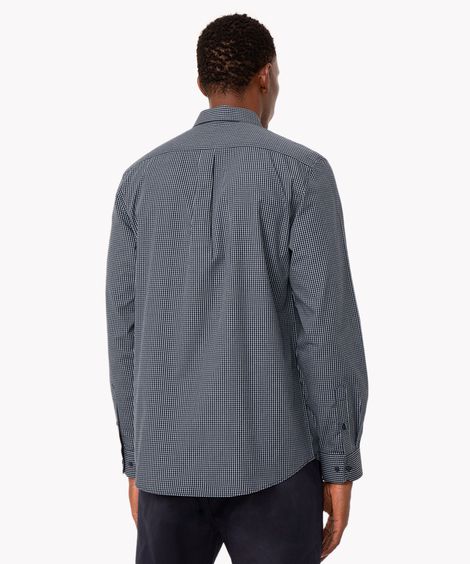 camisa de algodão comfort xadrez manga longa azul marinho