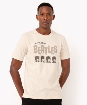 camiseta de algodão the beatles manga curta bege