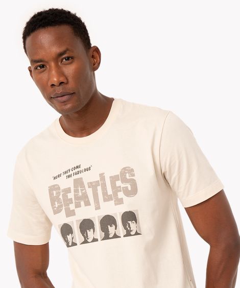 camiseta de algodão the beatles manga curta bege