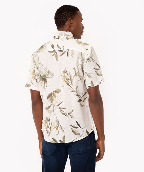camisa de algodão folhagens manga curta bege