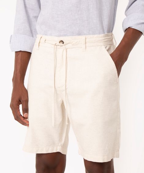 bermuda de algodão com cordão e bolsos off white