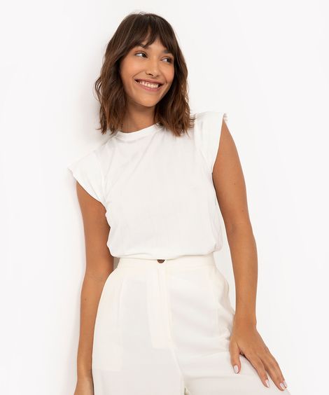 blusa canelada muscle tee decote redondo off white - off white