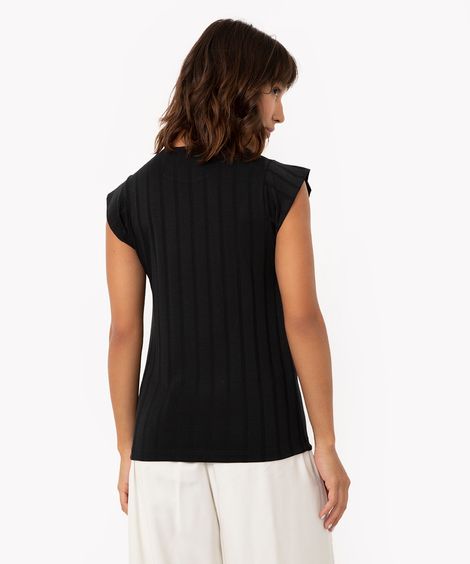 blusa canelada muscle tee decote redondo off white - preto