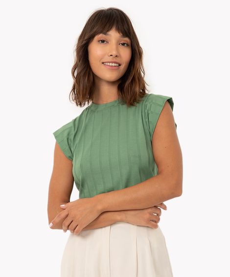 blusa canelada muscle tee decote redondo off white - verde