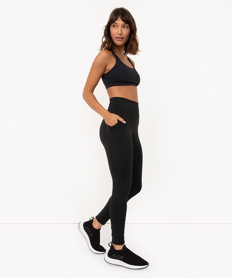 calça legging com bolsos cintura alta esportiva ace preta - C&A