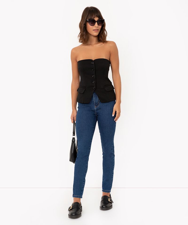 calça jeans flare plus size com elástico preto - C&A