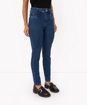 calça jeans skinny coração cintura média sawary azul médio