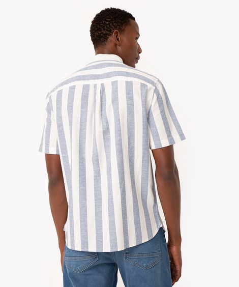 camisa de algodão comfort listrada manga curta azul médio