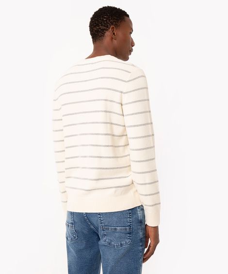 suéter de tricot listrado gola redonda off white