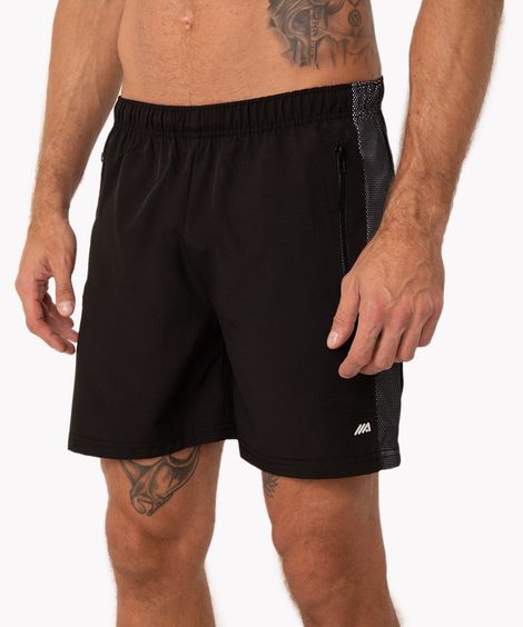 bermuda cós elástico bolso com zíper esportiva preto