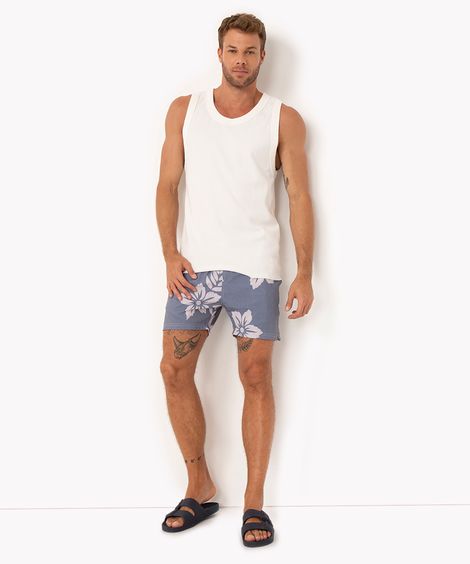 short surf floral com bolsos e cordão azul