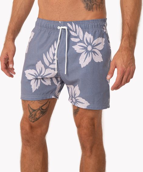 short surf floral com bolsos e cordão azul