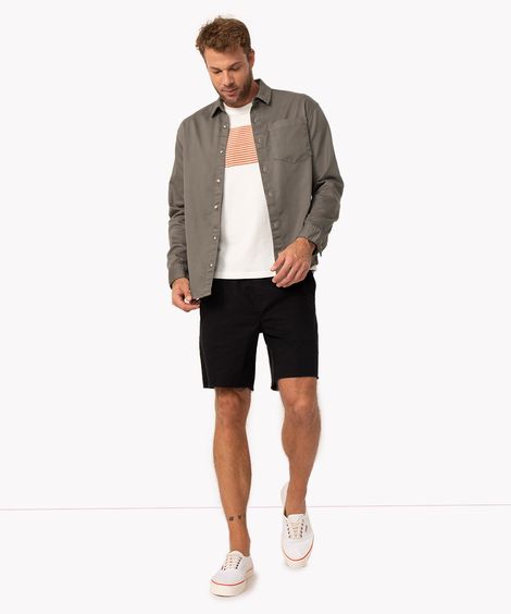 bermuda de sarja com elástico cordão e bolsos preta