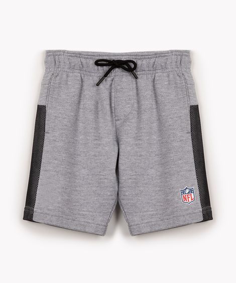 bermuda de moletom infantil nfl com recorte em tela cinza mescla