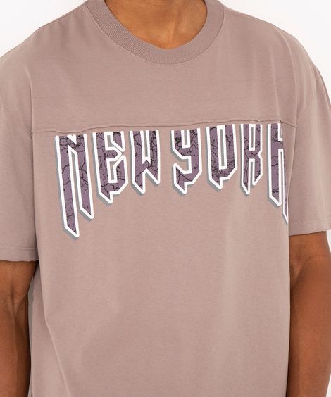 camiseta de algodão new york manga curta bege