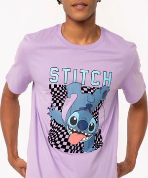 camiseta de algodão manga curta stitch lilás