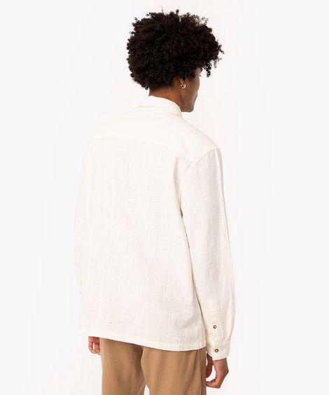 camisa de algodão texturizada manga longa off white