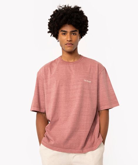 camiseta de algodão estonado manga curta rosa médio