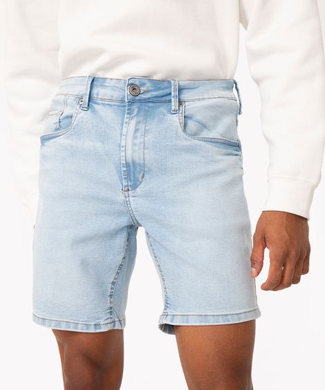 bermuda jeans skinny com bolso azul claro