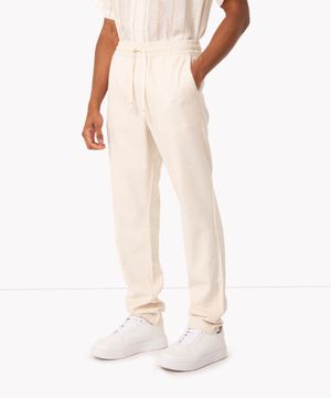 calça jogger de linho com bolso off white