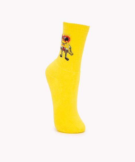 meia  cano longo bob esponja amarelo