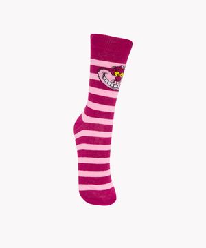 meia  cano longo gato de cheschire listrado rosa