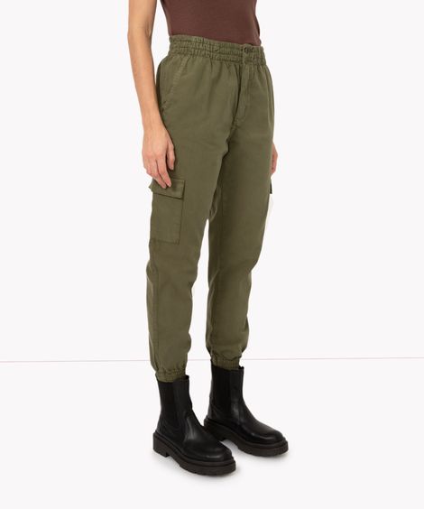 calça de sarja jogger cargo cintura alta verde médio
