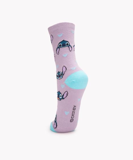 meia cano longo stitch lilás