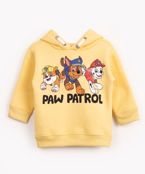blusa de moletom infantil com capuz patrulha canina amarelo claro