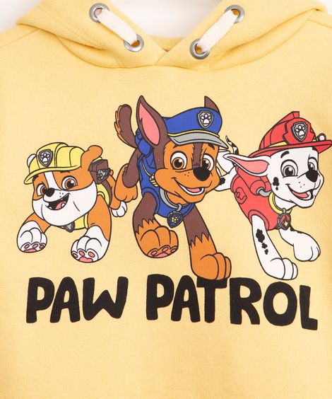 blusa de moletom infantil com capuz patrulha canina amarelo claro